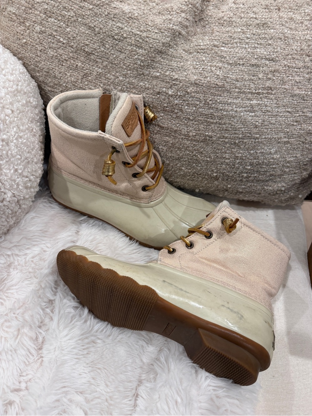 Sperry Women's Light Pink Canvas and Rubber Duck Boots